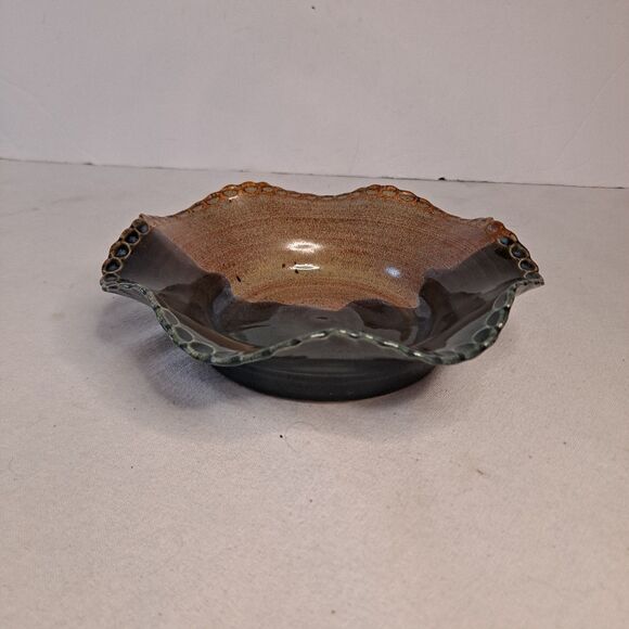 Handmade Other - Handmade Studio Art Pottery Scalloped Bowl Marked BVP K2 Brown Blue 7-1/4"